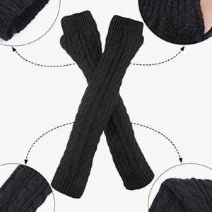 Long Fingerless Gloves with Thumb Hole Black